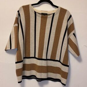 J Crew Striped Boxy Short Sleeve Sweater - Tan, Cream, Black